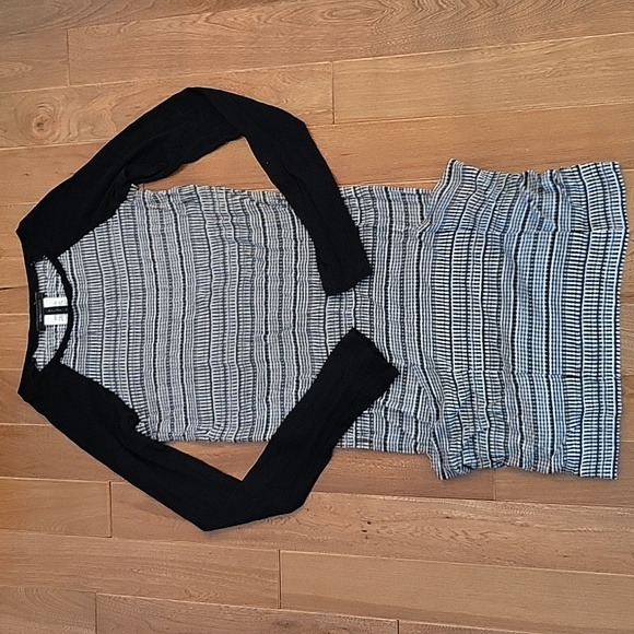 BCBGMaxAzria Long Sleeve Black and White Geometic Print Bodycon Dress Medium - Picture 1 of 8